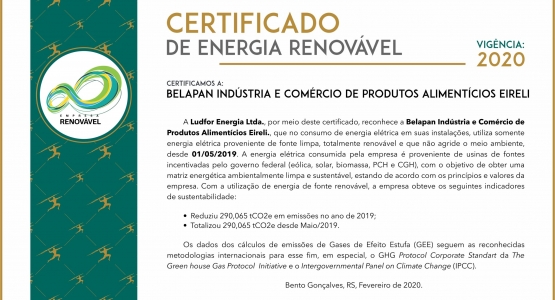 Superpan recebe Certificado de Energia Renovável.